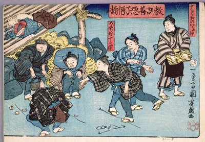 Enseignement moral pour les garçons de magasin, donnant de bons et mauvais exemples de comportement, 1857 - Utagawa Kuniyoshi